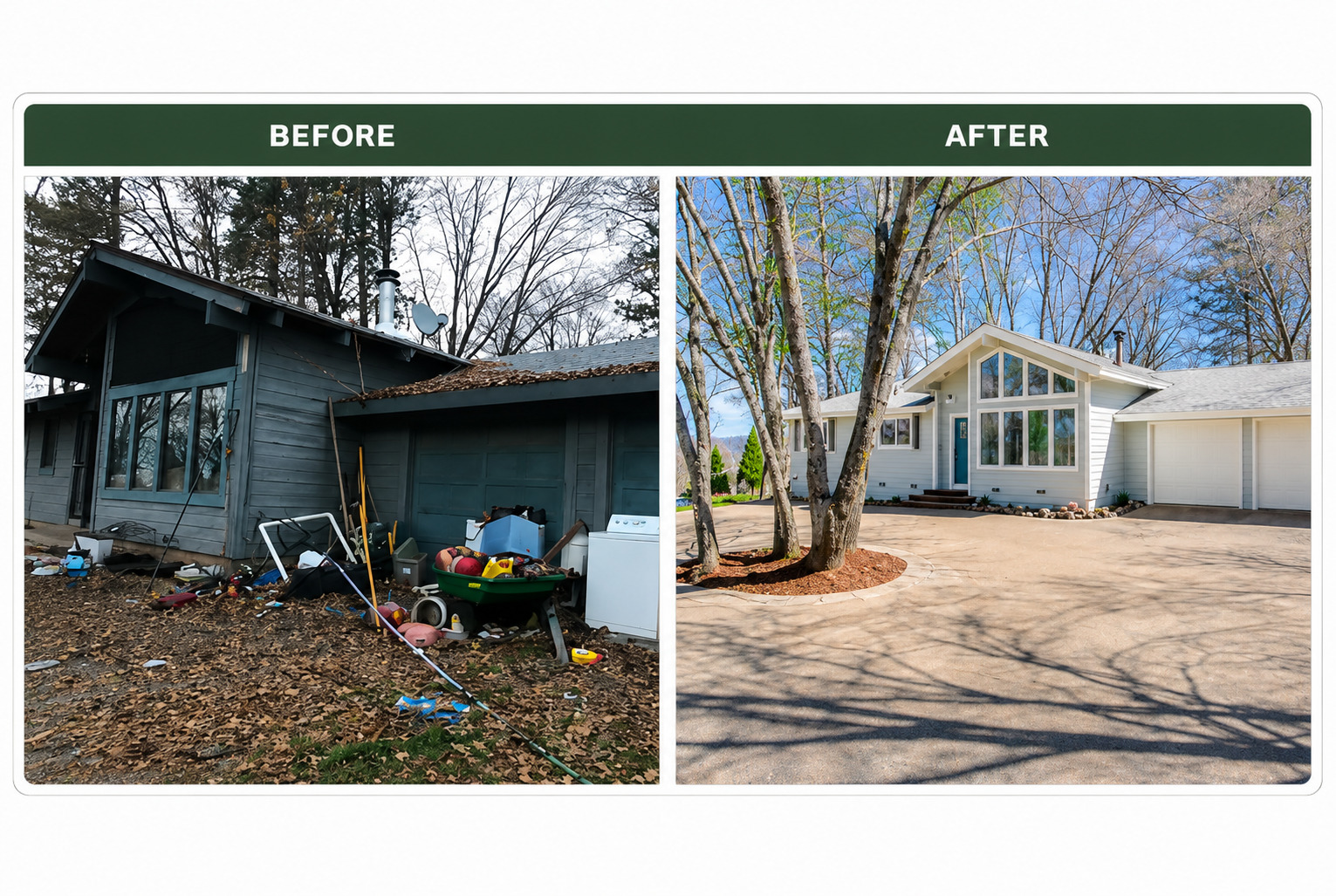Before and after exterior property renovation